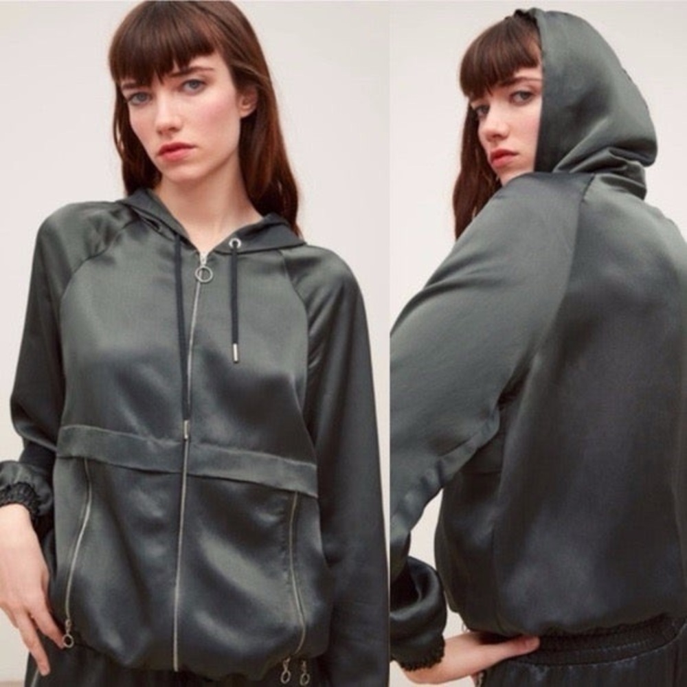 Women's Satin Hooded Jacket - green
